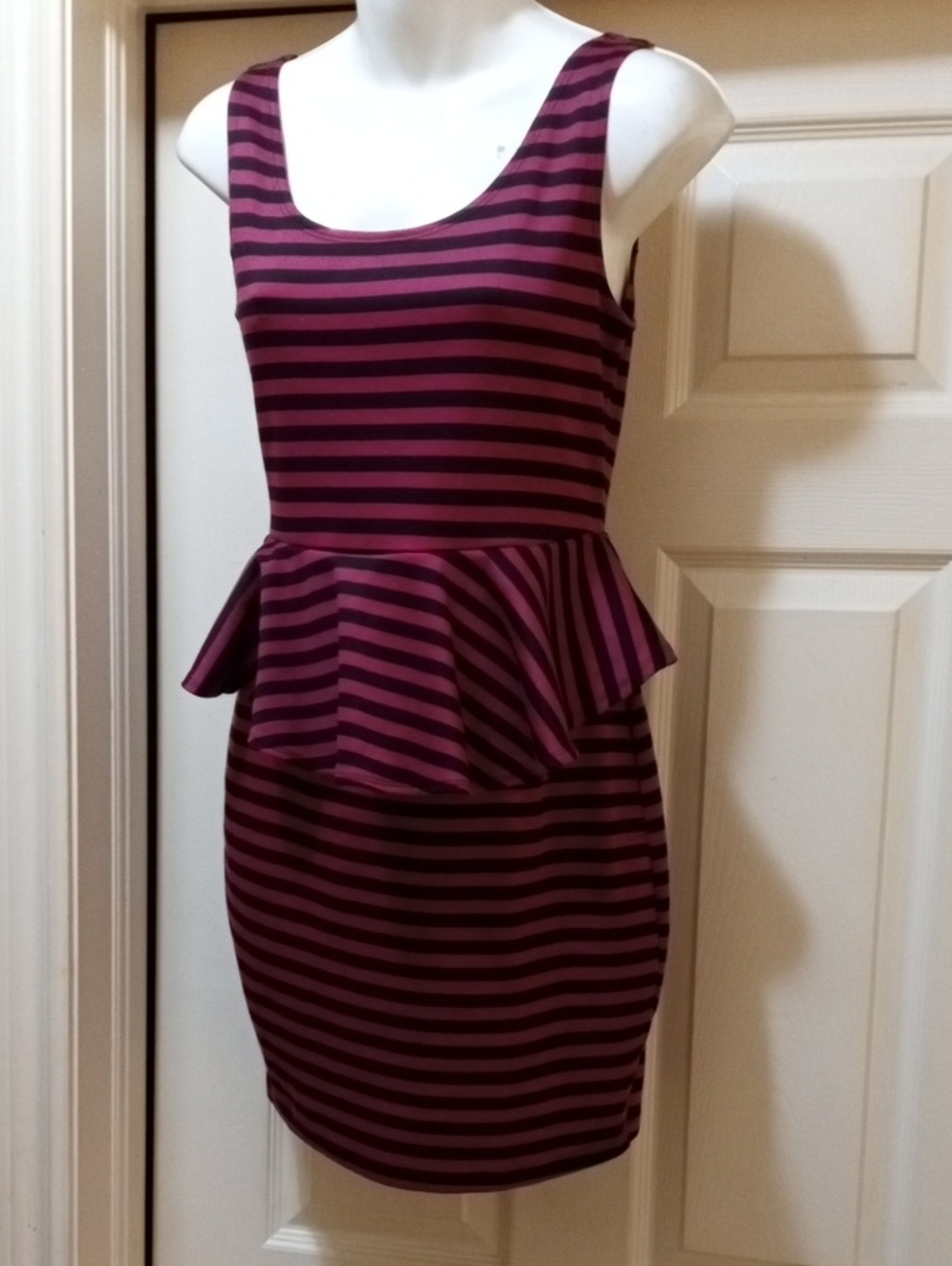 💲1▶Xhilaration Plum and Black Striped Peplum Dress